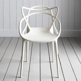 Velets Set of 4 Sandra Lightweight Molded Plastic Cross Back Stacking Arm Dining Chairs - White